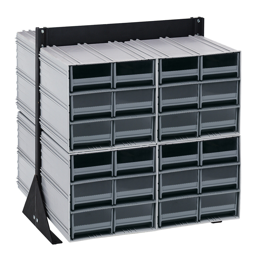 QIC-224-64GY Interlocking Storage Cabinets Floor Stand, double sided, 24"D x 23-5/8"W x 28"H, 750 lbs. load capacity, includes: (8) QIC-64, (48) gray drawers, 14 gauge steel, black coated finish