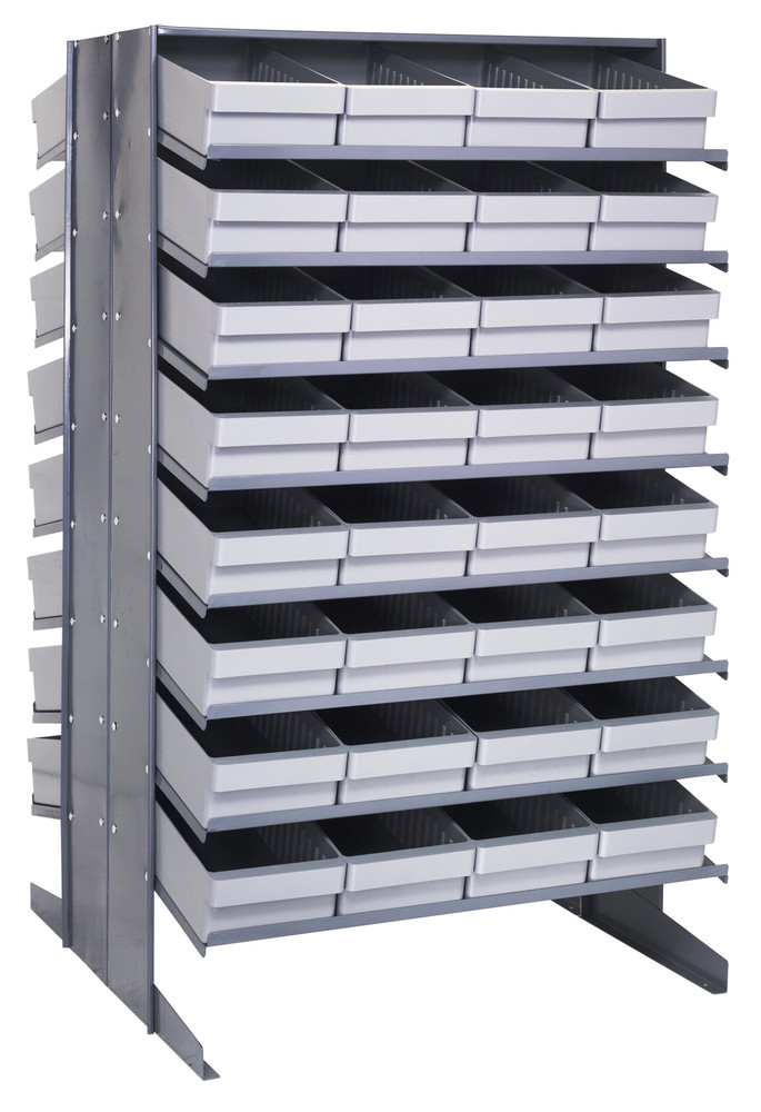 QPRD-606GY Pick Rack, slopped, double sided, 36"L x 36"W x 60"H, 800 lbs. capacity, (16) shelves configuration, includes: (64) QED606 gray bins