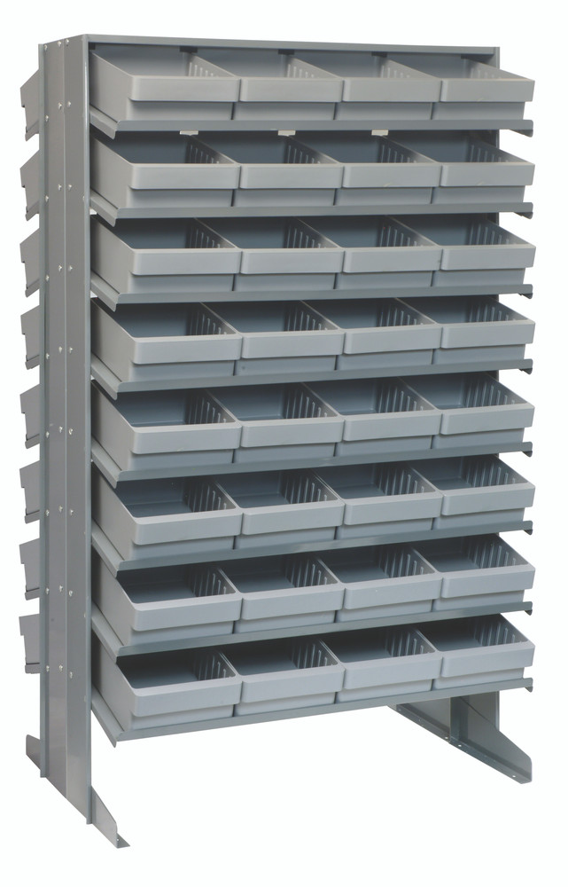 QPRD-701GY Pick Rack, slopped, double sided, 24"L x 36"W x 60"H, 800 lbs. capacity, (16) shelves configuration, includes: (64) QED701 gray bins