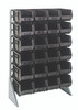 QRU-12S-240-24BK Rail Rack, single sided, 36"L x 15"W x 53"H, 600 lbs load capacity, includes: (12) rails and (24) QUS240 black bins, galvanized steel