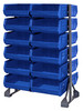 QRU-12D-250-24BL Rail Rack, double sided, 36"L x 20"W x 53"H, 1500 lbs load capacity, includes: (12) rails and (24) QUS250 blue bins, galvanized steel