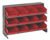 QPRHA-107RD Pick Rack, slopped, bench style, 12-1/2"L x 36"W x 23"H, 250 lbs. capacity, (3) shelves configuration, includes: (12) QSB107 red bins