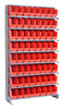 QPRS-201RD Pick Rack, slopped, single sided, 12"D x 36"W x 63-1/2"H, 400 lbs. capacity, includes: (8) shelves and (64) QSB201 red bins, galvanized steel