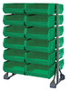 QRU-12D-250-24GN Rail Rack, double sided, 36"L x 20"W x 53"H, 1500 lbs load capacity, includes: (12) rails and (24) QUS250 green bins, galvanized steel
