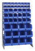 QRU-16S-220230240BL Rail Rack, single sided, 36"L x 15"W x 53"H, 600 lbs load capacity, includes: (16) rails, (16) QUS220, (18) QUS230 and (12) QUS240 blue bins, galvanized steel
