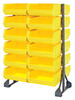 QRU-12D-250-24YL Rail Rack, double sided, 36"L x 20"W x 53"H, 1500 lbs load capacity, includes: (12) rails and (24) QUS250 yellow bins, galvanized steel