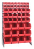 QRU-16S-220230240RD Rail Rack, single sided, 36"L x 15"W x 53"H, 600 lbs load capacity, includes: (16) rails, (16) QUS220, (18) QUS230 and (12) QUS240 red bins, galvanized steel