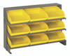 QPRHA-109YL Pick Rack, slopped, bench style, 12-1/2"L x 36"W x 23"H, 250 lbs. capacity, (3) shelves configuration, includes: (9) QSB109 yellow bins