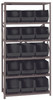 QSBU-260BK Shelving Unit, 18"D x 36"L x 75"H, heavy duty, 400 lb. load capacity per shelf, includes: (6) shelves and (15) QUS260 black bins, uprights and cross bars, galvanized steel finish