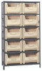 QSBU-700IV Shelving Unit, 18"D x 42"L x 75"H, heavy duty, 400 lb. load capacity per shelf, includes: (6) shelves and (10) QGH700 ivory bins, uprights and cross bars, galvanized steel finish