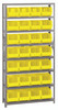 QSBU-239YL Shelving Unit, 12"D x 36"L x 75"H, heavy duty, 400 lb. load capacity per shelf, includes: (8) shelves and (28) QUS239 yellow bins, uprights and cross bars, galvanized steel finish