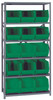 QSBU-260GN Shelving Unit, 18"D x 36"L x 75"H, heavy duty, 400 lb. load capacity per shelf, includes: (6) shelves and (15) QUS260 green bins, uprights and cross bars, galvanized steel finish