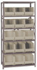QSBU-260IV Shelving Unit, 18"D x 36"L x 75"H, heavy duty, 400 lb. load capacity per shelf, includes: (6) shelves and (15) QUS260 ivory bins, uprights and cross bars, galvanized steel finish