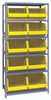 QSBU-270YL Shelving Unit, 18"D x 36"L x 75"H, heavy duty, 400 lb. load capacity per shelf, includes: (6) shelves and (10) QUS270 yellow bins, uprights and cross bars, galvanized steel finish