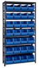 QSBU-240BL Shelving Unit, 12"D x 36"L x 75"H, heavy duty, 400 lb. load capacity per shelf, includes: (8) shelves and (28) QUS240 blue bins, uprights and cross bars, galvanized steel finish