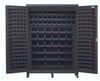 QSC-60BK Heavy-Duty 60" Bin Cabinet, 60"W x 24"D x 84"H, 14 gauge all welded construction, includes: (80) QUS210, (90) QUS220, (30) QUS230, (18) QUS240 and (9) QUS250 black bins, gray powder-coated finish