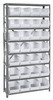 QSBU-240CL Shelving Unit, 12"D x 36"L x 75"H, heavy duty, 400 lb. load capacity per shelf, includes: (8) shelves and (28) QUS240 clear bins, uprights and cross bars, galvanized steel finish