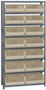 QSBU-250IV Shelving Unit, 12"D x 36"L x 75"H, heavy duty, 400 lb. load capacity per shelf, includes: (8) shelves and (14) QUS250 ivory bins, uprights and cross bars, galvanized steel finish