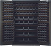 QSC-48BK Heavy-Duty 48" Bin Cabinet, 48"W x 24"D x 78"H, 14 gauge all welded construction, includes: (64) QUS210, (64) QUS220, (24) QUS230, (13) QUS240 and (6) QUS250 black bins, gray powder-coated finish