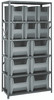 QSBU-600800GY Shelving Unit, 18"D x 36"L x 75"H, heavy duty, 400 lb. load capacity per shelf, includes: (6) shelves (6) QGH600 and (6) QGH800 gray bins, uprights and cross bars, galvanized steel finish