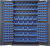 QSC-48BL Heavy-Duty 48" Bin Cabinet, 48"W x 24"D x 78"H, 14 gauge all welded construction, includes: (64) QUS210, (64) QUS220, (24) QUS230, (13) QUS240 and (6) QUS250 blue bins, gray powder-coated finish