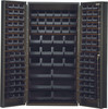 QSC-36-68BK Heavy-Duty 36" Bin Cabinet, 36"W x 24"D x 72"H,  14 gauge all welded construction, includes: (16) QUS232, (16) QUS236, (18) QUS230, (12) QUS240 and (6) QUS250 black bins, gray powder-coated finish