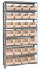 QSBU-240IV Shelving Unit, 12"D x 36"L x 75"H, heavy duty, 400 lb. load capacity per shelf, includes: (8) shelves and (28) QUS240 ivory bins, uprights and cross bars, galvanized steel finish