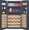 QSC-64-2S-6DSIV Heavy-Duty 36" Bin Cabinet, 36"W x 24"D x 72"H, 800 lb. capacity per interior shelf and 60 lb. capacity per foor shelf, 14 gauge all welded construction, includes: (48) QUS220 and (16) QUS240 ivory bins, gray power coated finish