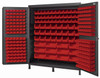 QSC-72RD Heavy-Duty 72" Bin Cabinet, 72"W x 24"D x 84"H, 14 gauge all welded construction, includes: (96) QUS210, (96) QUS220, (36) QUS230, (24) QUS240 and (12) QUS250 red bins, gray powder-coated finish