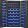 QSC-36-68BL Heavy-Duty 36" Bin Cabinet, 36"W x 24"D x 72"H,  14 gauge all welded construction, includes: (16) QUS232, (16) QUS236, (18) QUS230, (12) QUS240 and (6) QUS250 blue bins, gray powder-coated finish