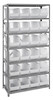 QSBU-265CL Shelving Unit, 18"D x 36"L x 75"H, heavy duty, 400 lb. load capacity per shelf, includes: (7) shelves and (24) QUS265 clear bins, uprights and cross bars, galvanized steel finish