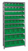 QSBU-230240GN Shelving Unit, 12"D x 36"L x 75"H, heavy duty, 400 lb. load capacity per shelf, includes: (10) shelves, (36) QUS230 and (12) QUS240 green bins, uprights and cross bars, galvanized steel finish