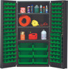 QSC-36SGN Heavy-Duty 36" Bin Cabinet, 36"W x 24"D x 72"H, 800 lb. capacity per interior shelf, 14 gauge all welded construction, includes: (3) adjustable shelves, (48) QUS210, (48) QUS220 and (6) QUS250 green bins, gray powder-coated finish