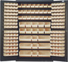 QSC-48IV Heavy-Duty 48" Bin Cabinet, 48"W x 24"D x 78"H, 14 gauge all welded construction, includes: (64) QUS210, (64) QUS220, (24) QUS230, (13) QUS240 and (6) QUS250 ivory bins, gray powder-coated finish