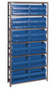 QSBU-245BL Shelving Unit, 12"D x 36"L x 75"H, heavy duty, 400 lb. load capacity per shelf, includes: (7) shelves and (24) QUS245 blue bins, uprights and cross bars, galvanized steel finish