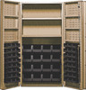QSC-BG-32-2S-6DSBK Heavy-Duty 36" Bin Cabinet, 36"W x 24"D x 72"H, 800 lb. capacity per interior shelf and 60 lb. capacity per foor shelf, 14 gauge all welded construction, includes: (16) QUS236 and (16) QUS240 black bins, beige powder-coated finish