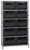 QSBU-700BK Shelving Unit, 18"D x 42"L x 75"H, heavy duty, 400 lb. load capacity per shelf, includes: (6) shelves and (10) QGH700 black bins, uprights and cross bars, galvanized steel finish