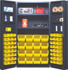 QSC-32-2S-6DSYL Heavy-Duty 36" Bin Cabinet, 36"W x 24"D x 72"H, 800 lb. capacity per interior shelf and 60 lb. capacity per foor shelf, 14 gauge all welded construction, includes: (16) QUS236 and (16) QUS240 yellow bins, gray powder-coated finish