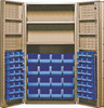 QSC-BG-32-2S-6DSBL Heavy-Duty 36" Bin Cabinet, 36"W x 24"D x 72"H, 800 lb. capacity per interior shelf and 60 lb. capacity per foor shelf, 14 gauge all welded construction, includes: (16) QUS236 and (16) QUS240 blue bins, beige powder-coated finish