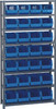 QSBU-239BL Shelving Unit, 12"D x 36"L x 75"H, heavy duty, 400 lb. load capacity per shelf, includes: (8) shelves and (28) QUS239 blue bins, uprights and cross bars, galvanized steel finish