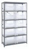 QSBU-700CL Shelving Unit, 18"D x 42"L x 75"H, heavy duty, 400 lb. load capacity per shelf, includes: (6) shelves and (10) QGH700 clear bins, uprights and cross bars, galvanized steel finish