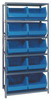 QSBU-270BL Shelving Unit, 18"D x 36"L x 75"H, heavy duty, 400 lb. load capacity per shelf, includes: (6) shelves and (10) QUS270 blue bins, uprights and cross bars, galvanized steel finish