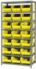 QSBU-255YL Shelving Unit, 18"D x 36"L x 75"H, heavy duty, 400 lb. load capacity per shelf, includes: (8) shelves and (21) QUS255 yellow bins, uprights and cross bars, galvanized steel finish