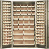 QSC-BG-36IV Heavy-Duty 36" Bin Cabinet, 36"W x 24"D x 72"H,  14 gauge all welded construction, includes: (48) QUS210, (48) QUS220, (18) QUS230, (12) QUS240 and (6) QUS250 ivory bins, beige powder-coated finish
