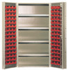 QSC-BG-36-96-4ISRD Heavy-Duty 36" Bin Cabinet, 36"W x 24"D x 72"H, 800 lb. capacity per interior shelf, 14 gauge all welded construction, includes: (92) QUS210 red bins, beige powder-coated finish