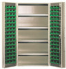 QSC-BG-36-32-4ISGN Heavy-Duty 36" Bin Cabinet, 36"W x 24"D x 72"H, 800 lb. capacity per interior shelf, 14 gauge all welded construction, includes: (32) QUS232 green bins, beige powder-coated finish