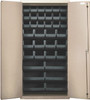 QSC-BG-36-FDBK Heavy-Duty 36" Bin Cabinet, 36"W x 18"D x 72"H, 14 gauge all welded construction, includes: (18) QUS230, (12) QUS240 and (6) QUS250 black bins, beige powder-coated finish