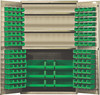 QSC-BG-48SGN Heavy-Duty 48" Bin Cabinet, 48"W x 24"D x 78"H, 400 lb. capacity per interior shelf, 14 gauge all welded construction, includes: (3) adjustable shelves, (64) QUS210, (64) QUS220, (3) QUS240 and (6) QUS250 green bins