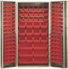 QSC-BG-36RD Heavy-Duty 36" Bin Cabinet, 36"W x 24"D x 72"H,  14 gauge all welded construction, includes: (48) QUS210, (48) QUS220, (18) QUS230, (12) QUS240 and (6) QUS250 red bins, beige powder-coated finish