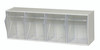 QTB304WT Tip Out Bin, (4) compartment, handle with label slot, opens to a 45° angle, plastic clear container, polystyrene white cabinet, Made in USA